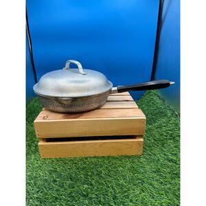VTG Silver Seal Club Hammered Aluminum Skillet-9.5”-Wood Handle w/Lid